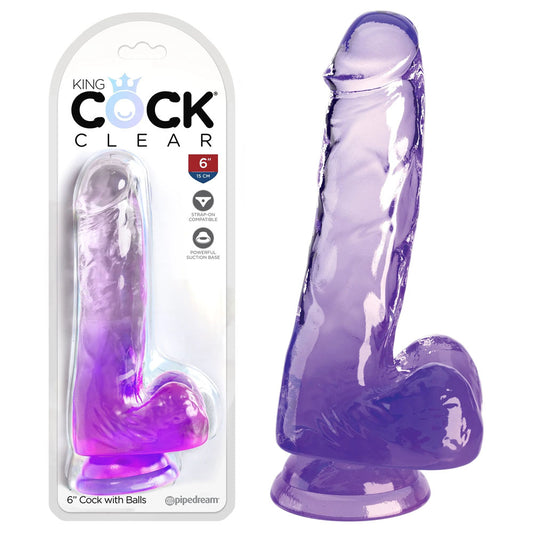 King Cock Clear 6'' Cock with Balls - Purple - Just for you desires