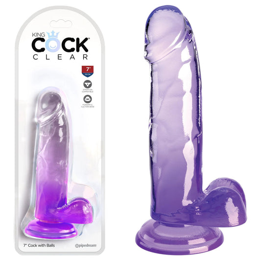 King Cock Clear 7'' Cock with Balls - Purple - Just for you desires