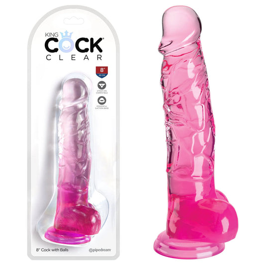 King Cock Clear 8'' Cock with Balls - Pink - Just for you desires