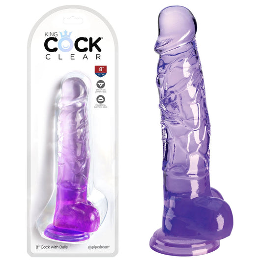 King Cock Clear 8'' Cock with Balls - Purple - Just for you desires