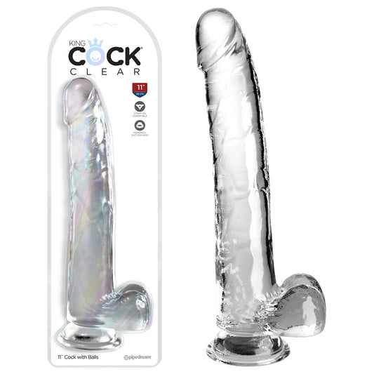 King Cock Clear 11'' Cock with Balls - Clear - Just for you desires