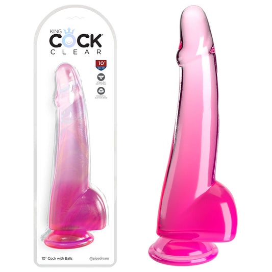 King Cock Clear 10'' Cock with Balls - Pink - Just for you desires
