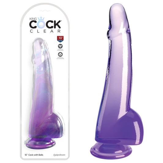 King Cock Clear 10'' Cock with Balls - Purple - Just for you desires