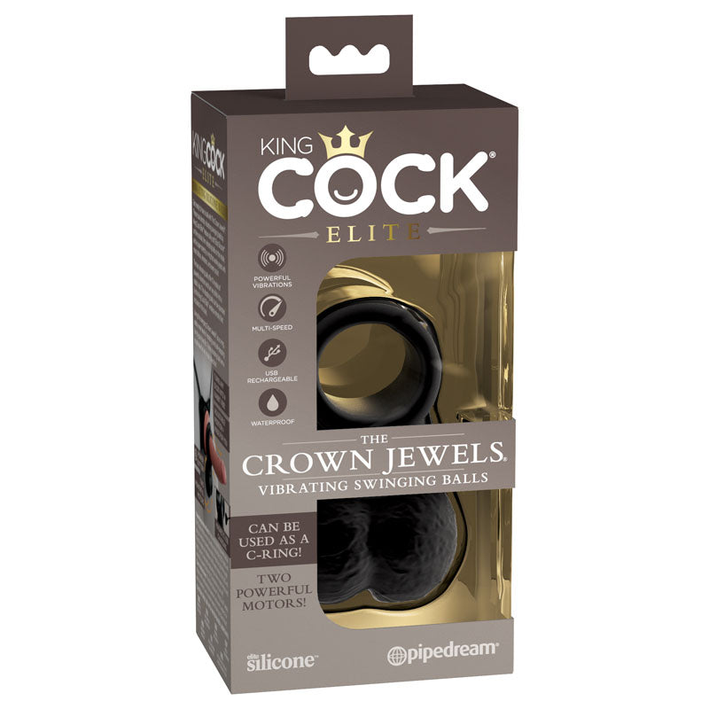 King Cock Elite The Crown Jewels Vibrating Silicone Balls - Black USB Rechargeable Vibrating Cock Ring - Just for you desires