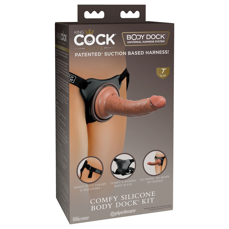 King Cock Elite Comfy Silicone Body Dock Kit - Body Dock Strap-On Harness with Tan 17.8 cm Dong - Just for you desires
