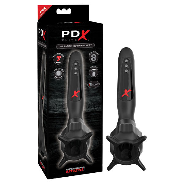 PDX Elite Vibrating Roto-Sucker - Black Vibrating Head Masturbator - Just for you desires