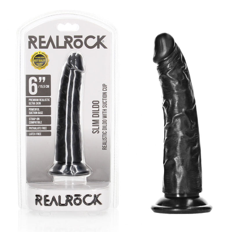 REALROCK Realistic Slim Dildo without Balls - 15.5 cm - Black 15.5 cm (6'') Dong - Just for you desires