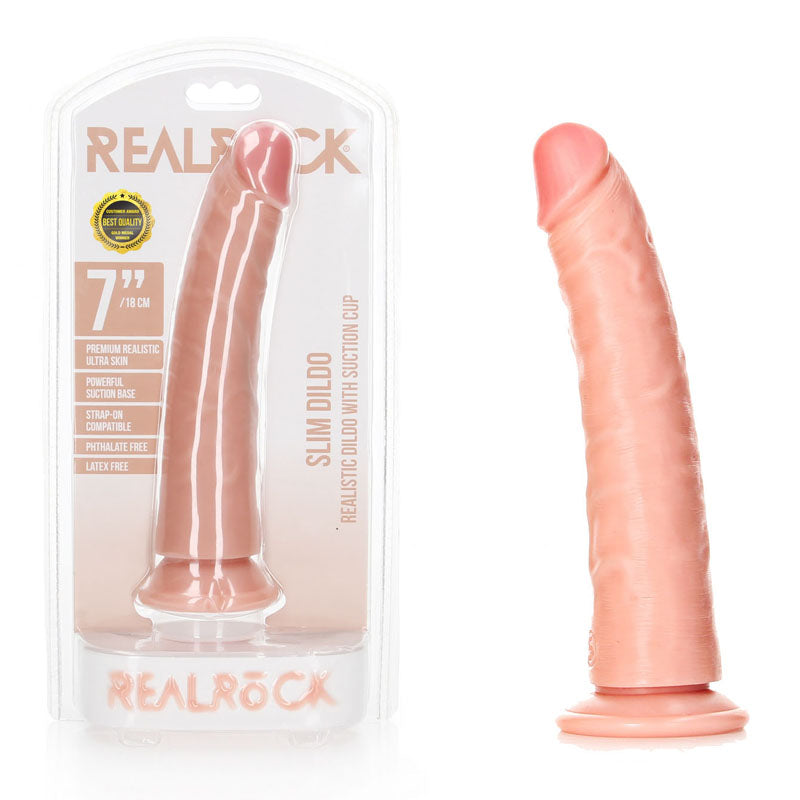 REALROCK Realistic Slim Dildo with Suction Cup - 18cm - Flesh 18 cm (7'') Dong - Just for you desires
