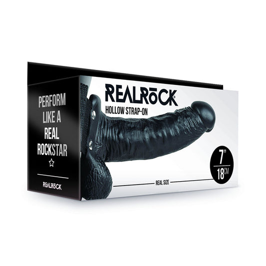 REALROCK Hollow Strapon with Balls - 18 cm Black - Just for you desires