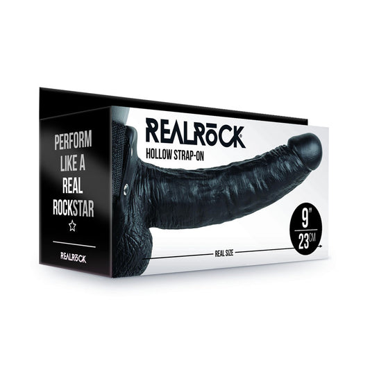 REALROCK Hollow Strapon with Balls - 23 cm Black - Just for you desires