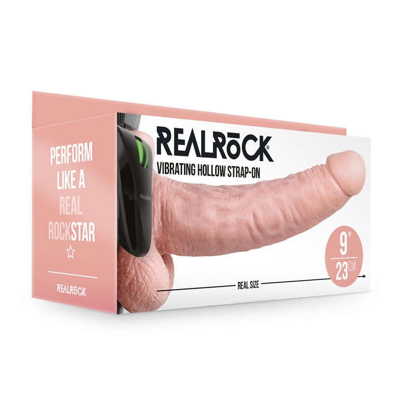 REALROCK Vibrating Hollow Strapon + Balls - 23cm Flesh - Flesh 23 cm Vibrating Hollow Strap-On - Just for you desires