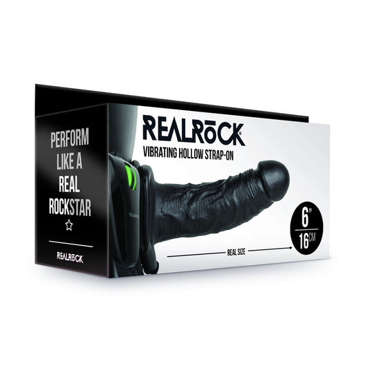 REALROCK Vibrating Hollow Strap-on - 15.5 cm Black - Just for you desires