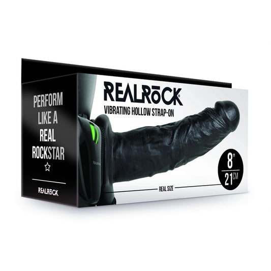 REALROCK Vibrating Hollow Strap-on - 20.5 cm Black - Just for you desires