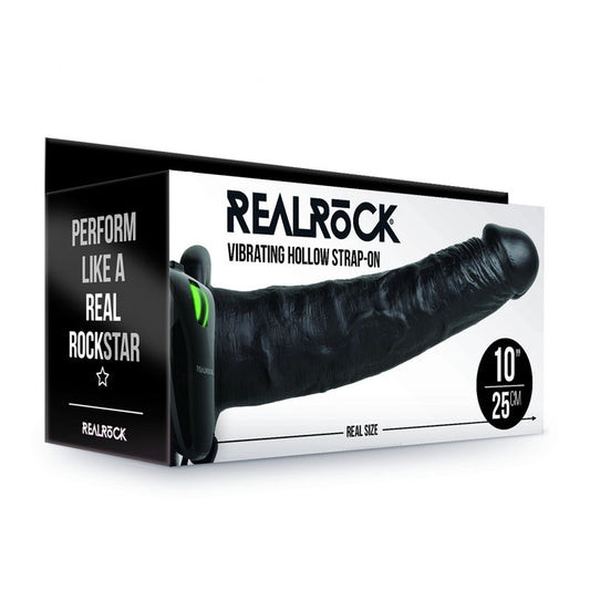 REALROCK Vibrating Hollow Strap-on - 24.5 cm Black - Just for you desires