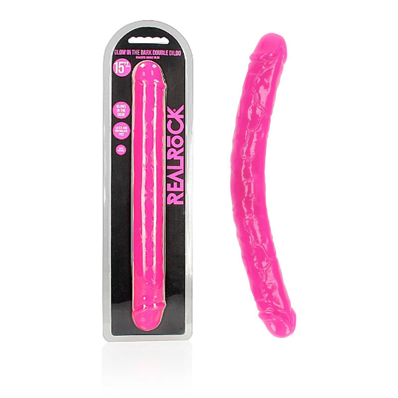 REALROCK 38 cm Double Dong Glow - Pink - Pink 38 cm (15'') Double Dong - Just for you desires