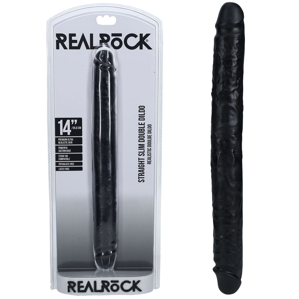 REALROCK 35cm Slim Double Dildo - Black - Black 35 cm (14'') Double Dong - Just for you desires