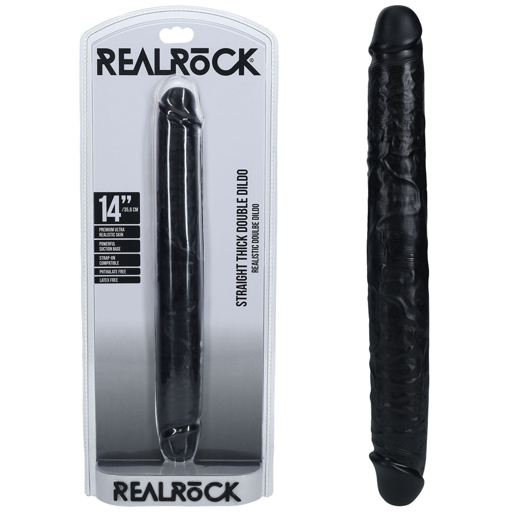 REALROCK 35cm Thick Double Dildo - Black - Black 35 cm (14'') Thick Double Dong - Just for you desires