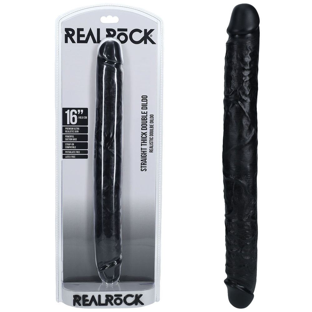 REALROCK 40cm Thick Double Dildo - Black - Black 40 cm (16'') Thick Double Dong - Just for you desires