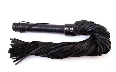 Black Leather Flogger with Leather Handle - Just for you desires