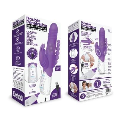 Rabbit Essentials Rechargeable Double Penetration Rabbit - Hot Purple - Just for you desires