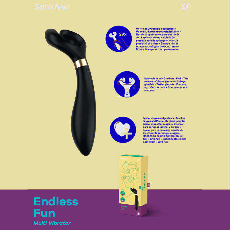 Satisfyer Endless Fun - Black 23.5 cm USB Rechargeable Stimulator - Just for you desires