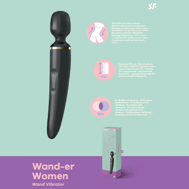 Satisfyer Wand-er Woman - Black USB Rechargeable Massager Wand - Just for you desires