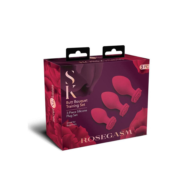Secret Kisses ROSEGASM BUTT BOUQUET Training Set - Rose Red Butt Plugs - Set of 3 Sizes - Just for you desires