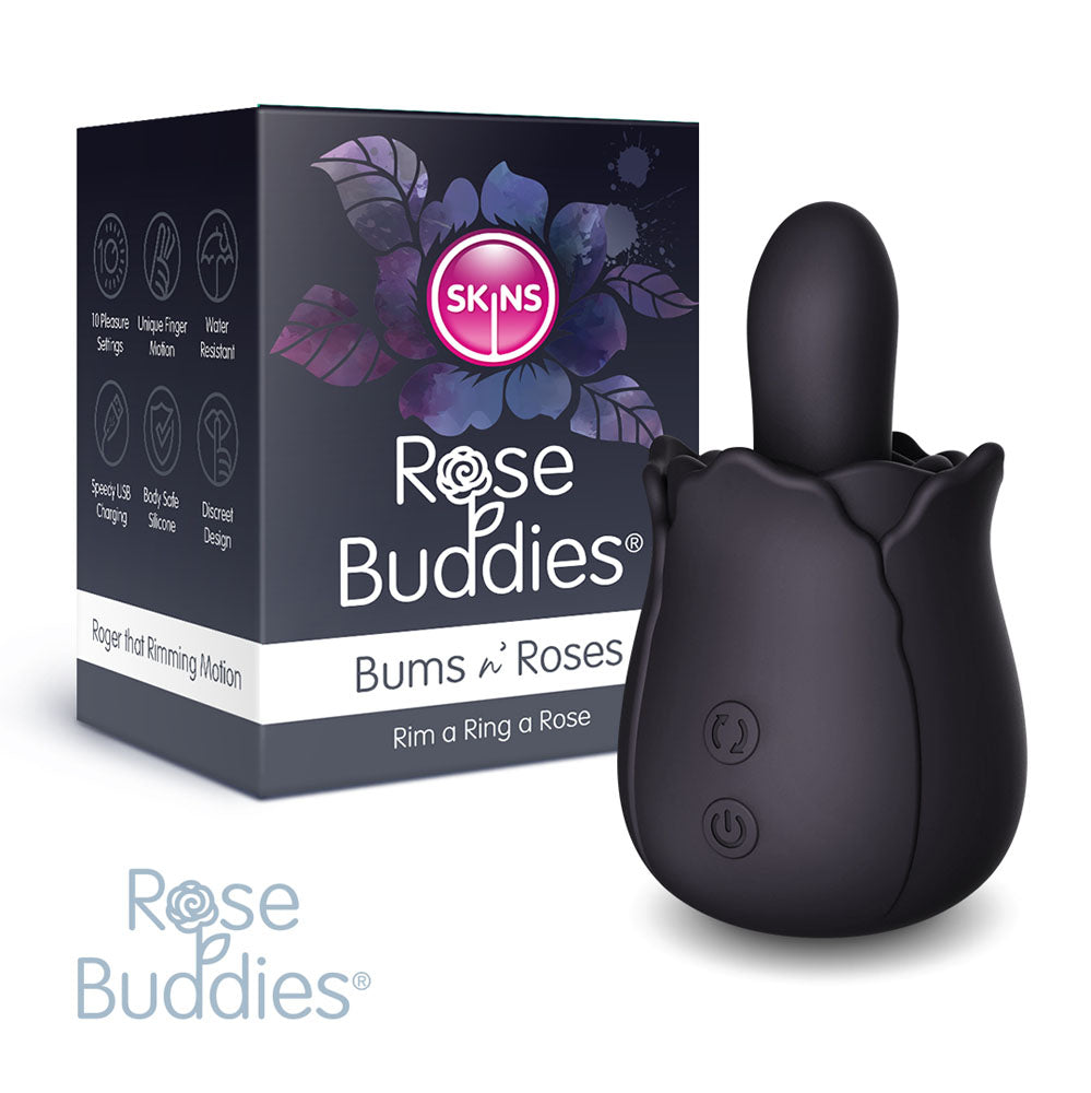 Skins Rose Buddies - The Bums N Roses - Black USB Rechargeable Anal Rimming Stimulator - Just for you desires