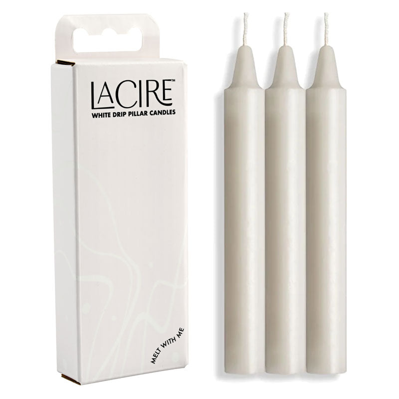 LaCire Drip Pillar Candles - White - White Drip Candles - Set of 3 - Just for you desires