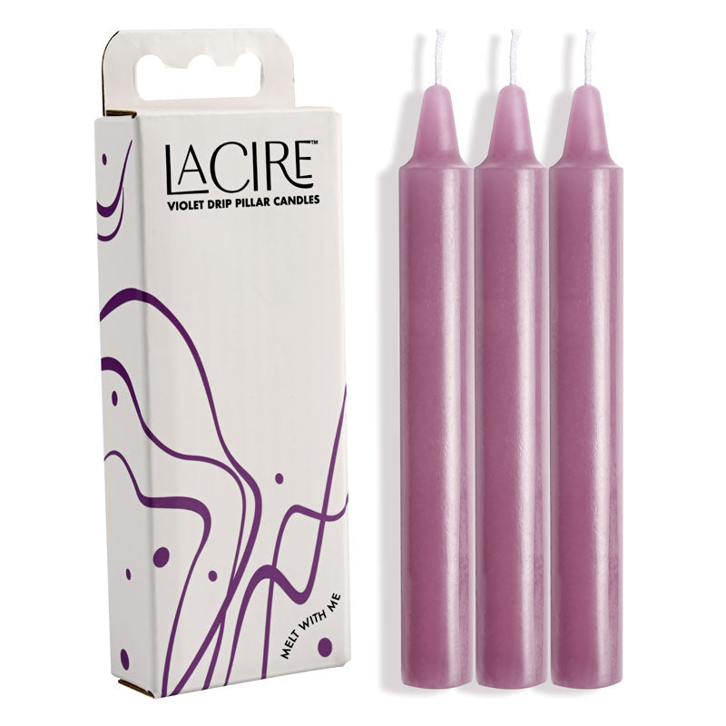 LaCire Drip Pillar Candles - Violet - Violet Drip Candles - Set of 3