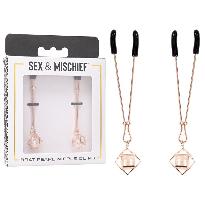 Sex & Mischief Brat Pearl Nipple Clips - Rose Gold - Set of 2 - Just for you desires