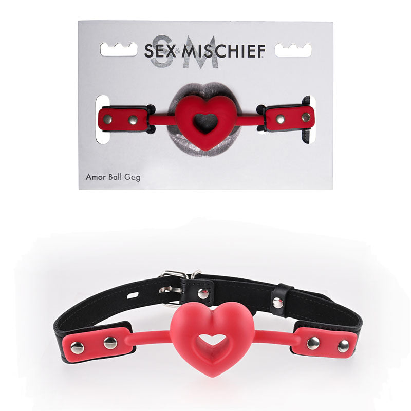 Sex & Mischief Amor Ball Gag - Red/Black Mouth Restraint - Just for you desires