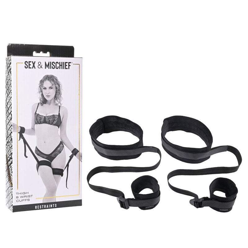 Sex & Mischief Thigh & Wrist Cuffs - Black Restraints - Just for you desires