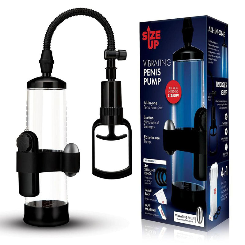 Size Up Vibrating Trigger Penis Pump - Clear Vibrating Penis Pump - Just for you desires