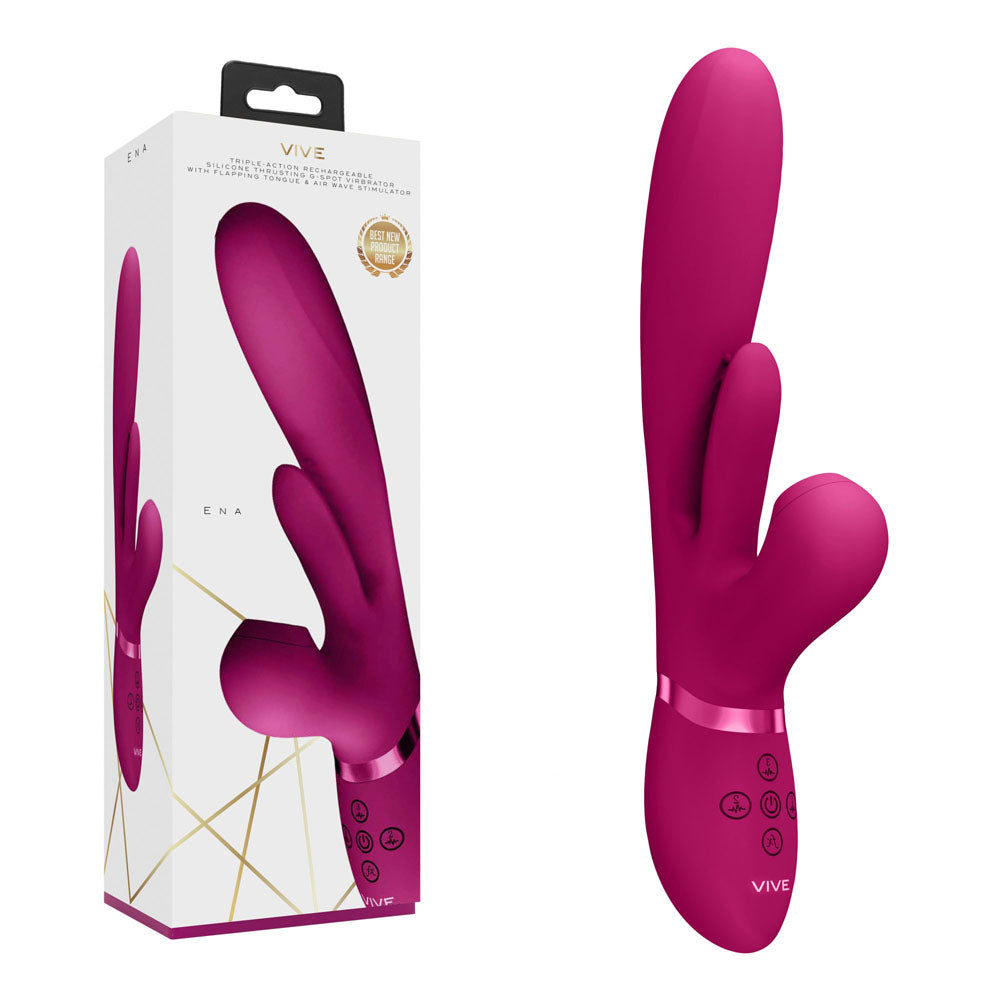 VIVE Ena - Pink - Pink 25 cm USB Rechargeable Thrusting Vibrator with Air Wave Stimulator - Just for you desires