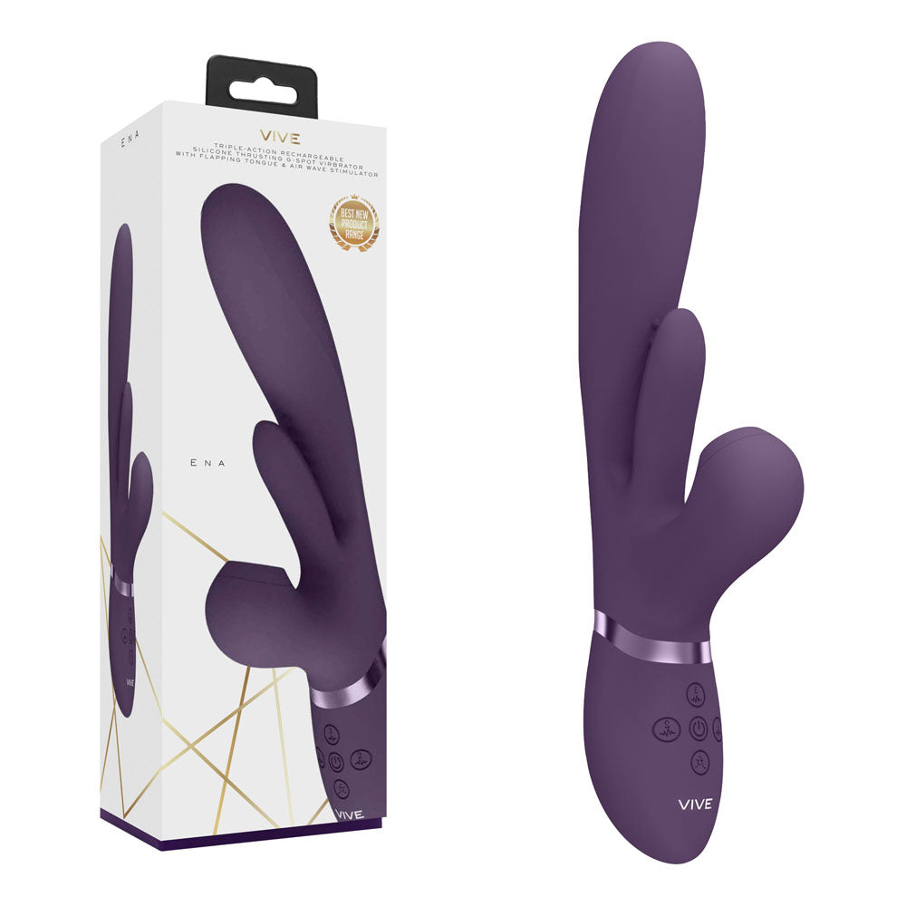 VIVE Ena - Purple - Purple 25 cm USB Rechargeable Thrusting Vibrator with Air Wave Stimulator - Just for you desires