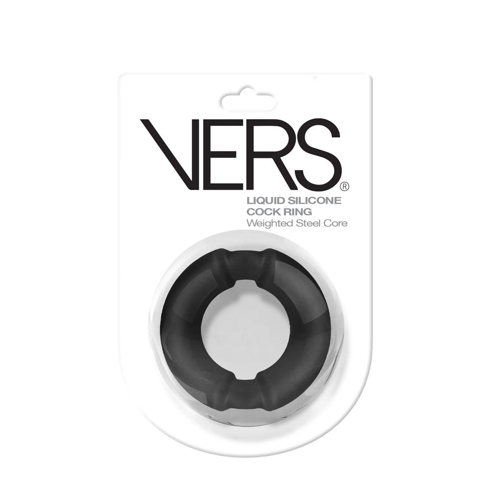 VERS Liquid Silicone Weighted Steel Core C-Ring - Black Cock Ring with Steel Core - Just for you desires