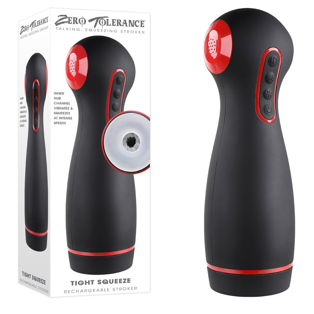Zero Tolerance TIGHT SQUEEZE - USB Rechargeable Vibrating, Squeezing & Talking Stroker - Just for you desires