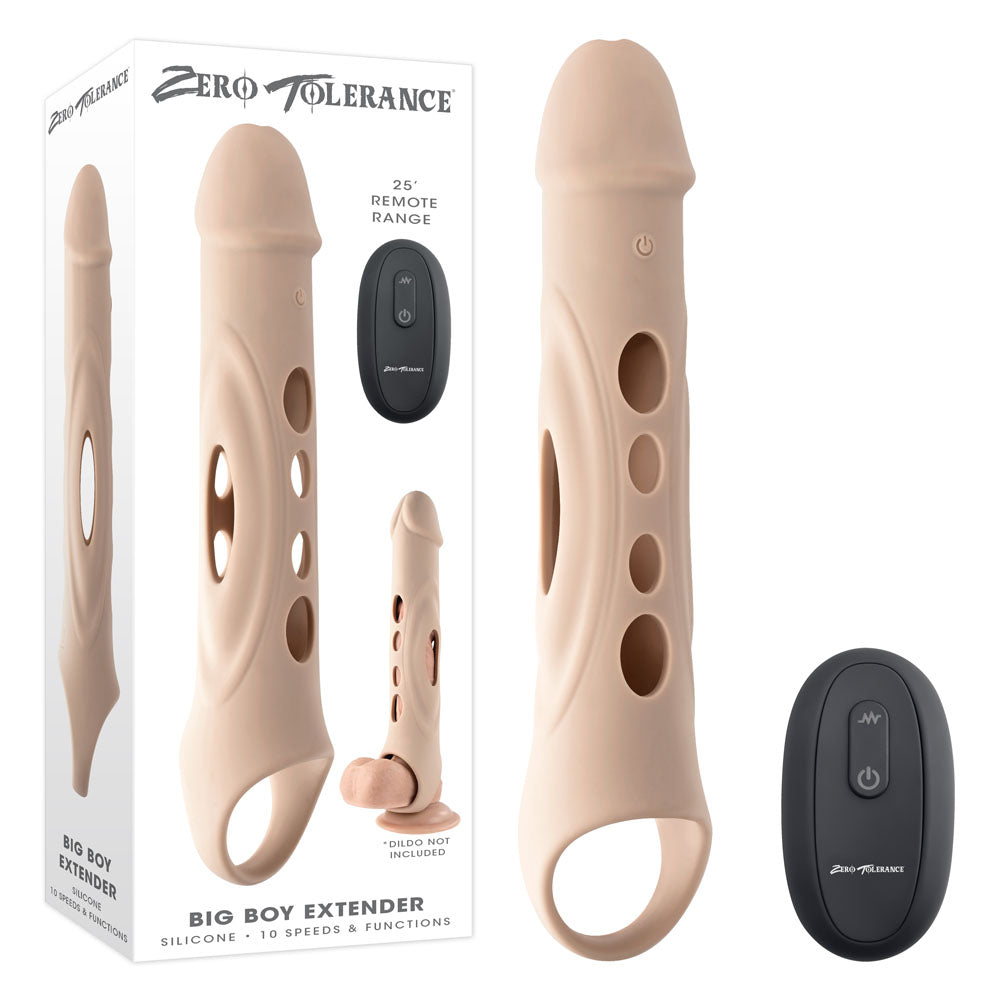 Zero Tolerance BIG BOY EXTENDER - Light - Flesh USB Rechargeable Vibrating Penis Extension Sleeve - Just for you desires