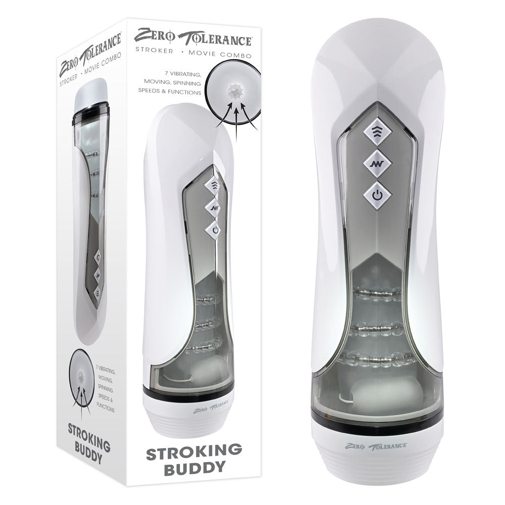 Zero Tolerance STROKING BUDDY - White USB Rechargeable Vibrating & Thrusting Stroker - Just for you desires