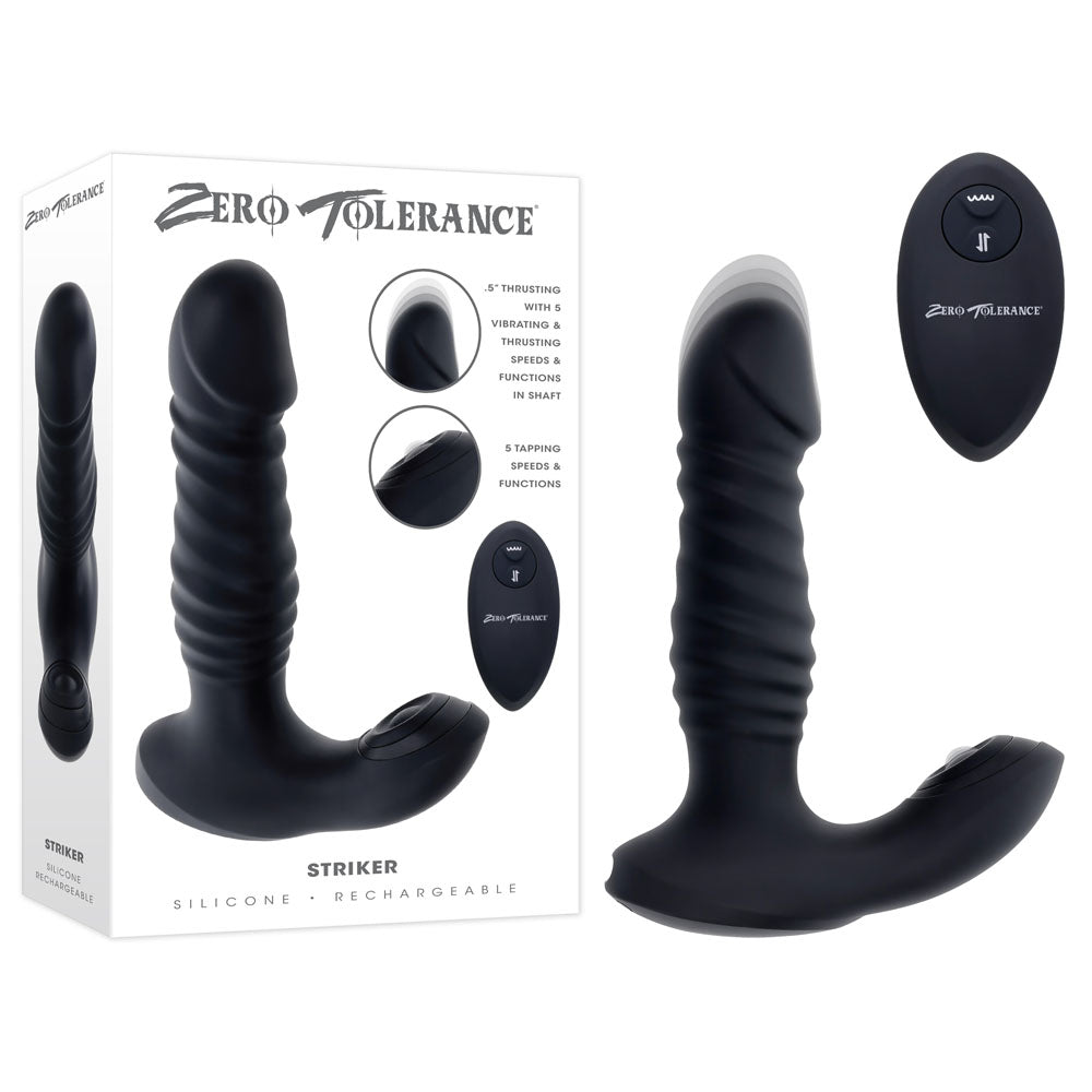 Zero Tolerance STRIKER - Black 16.4 cm USB Rechargeable Thrusting Anal Vibrator with Wireless Remote Control - Just for you desires