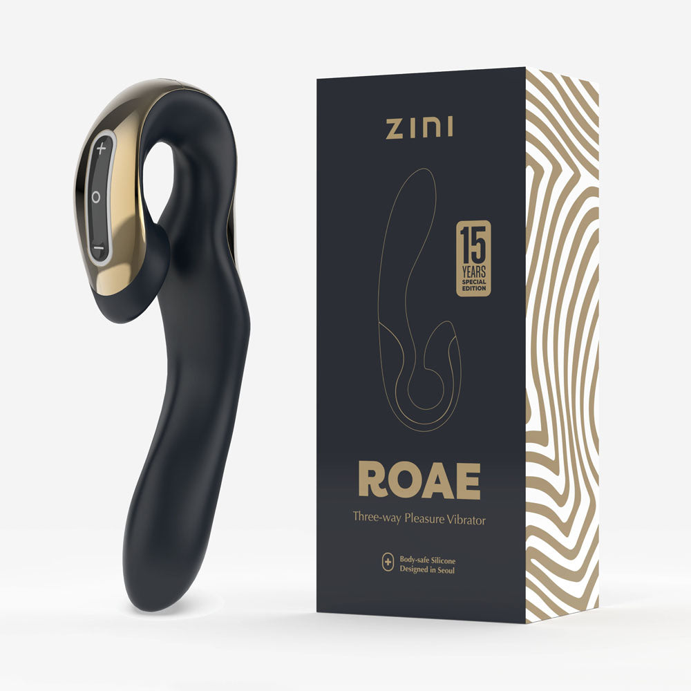 Zini Roae Special Edition - Black/Gold - Black/Gold 19.5 cm USB Rechargeable Vibrator - Just for you desires